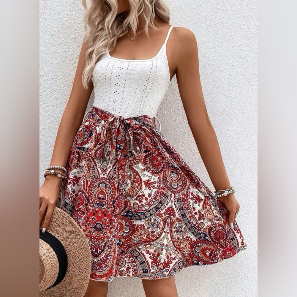 XS Paisley print Belted Cami Dress